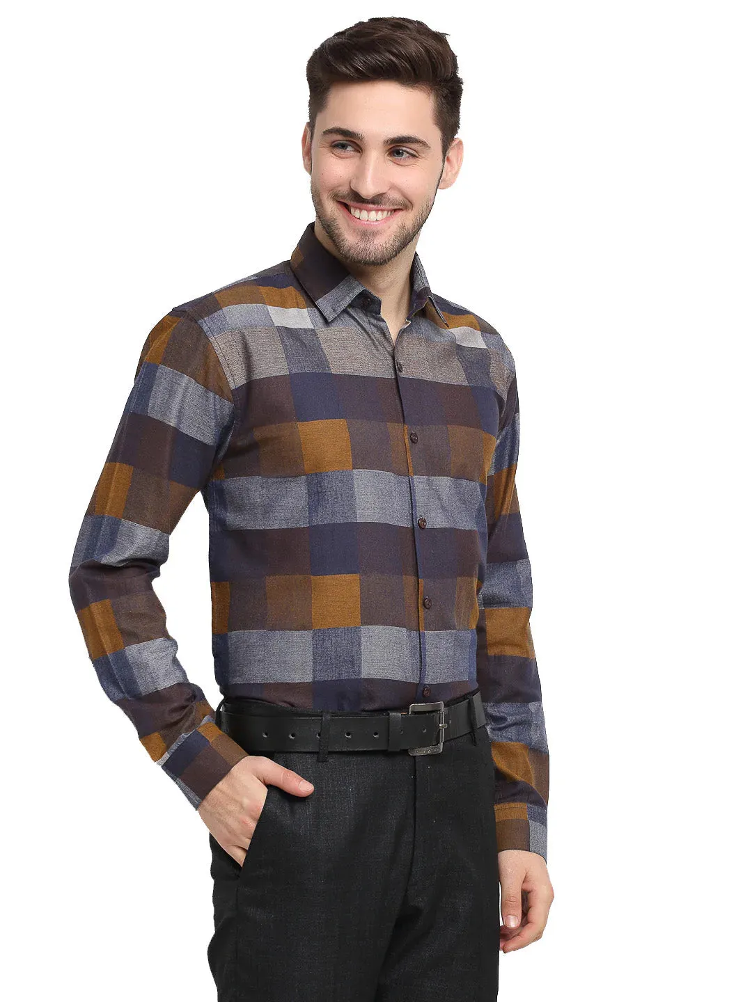 Multicolor Men'S Checked Cotton Formal Shirt