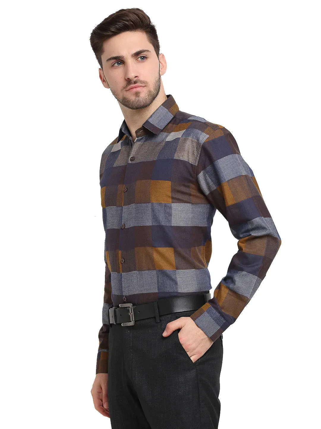 Multicolor Men'S Checked Cotton Formal Shirt