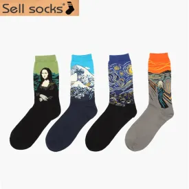 New harajuku Europe USA Washington male Cupid Retro Art Oil Painting Style men sock Cotton women socks Men's Socks EUR36-43