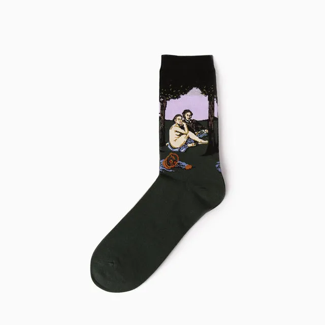 New harajuku Europe USA Washington male Cupid Retro Art Oil Painting Style men sock Cotton women socks Men's Socks EUR36-43