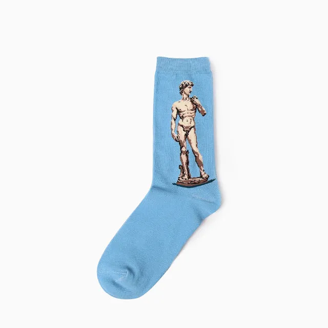 New harajuku Europe USA Washington male Cupid Retro Art Oil Painting Style men sock Cotton women socks Men's Socks EUR36-43