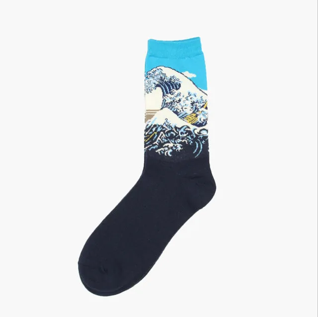 New harajuku Europe USA Washington male Cupid Retro Art Oil Painting Style men sock Cotton women socks Men's Socks EUR36-43