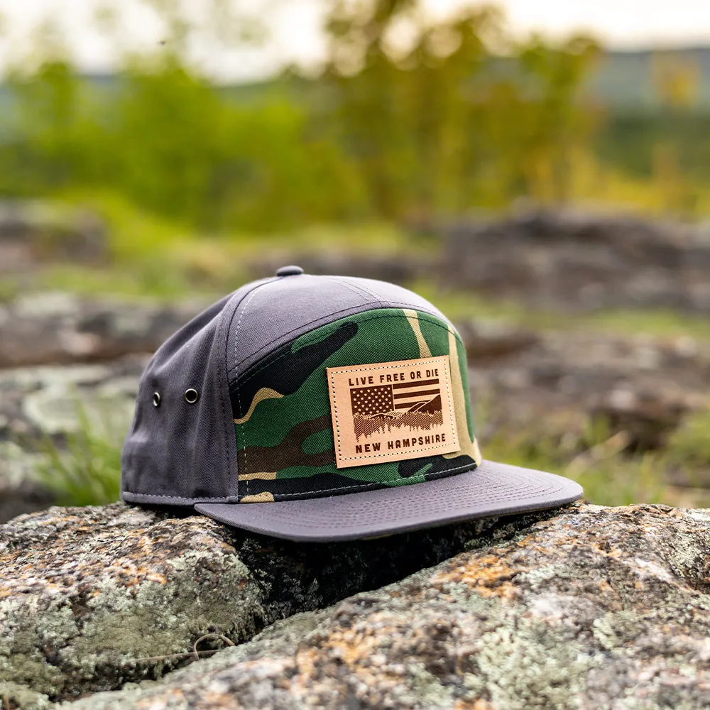 NH Flag & Mountain Cap-7 Panel-Camo/Charcoal