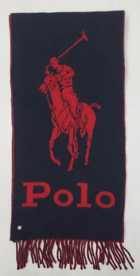 NWOT Polo Ralph Lauren Navy/Red Wool Blend Big Pony Scarf