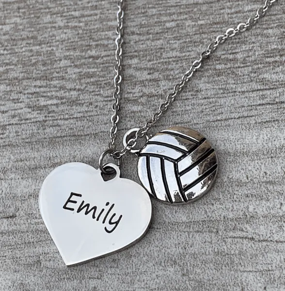 Personalized Engraved Volleyball Heart Necklace