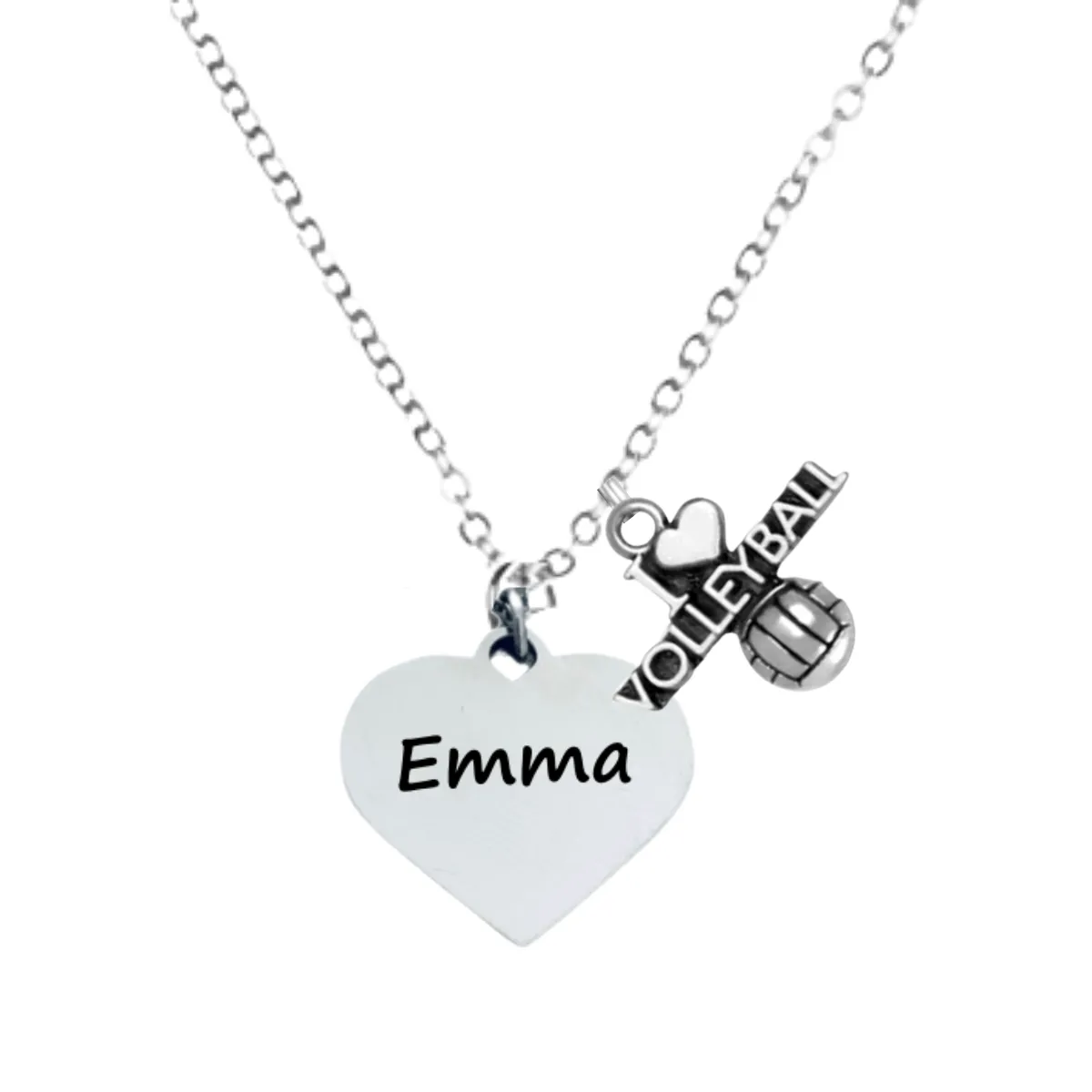 Personalized Engraved Volleyball Heart Necklace