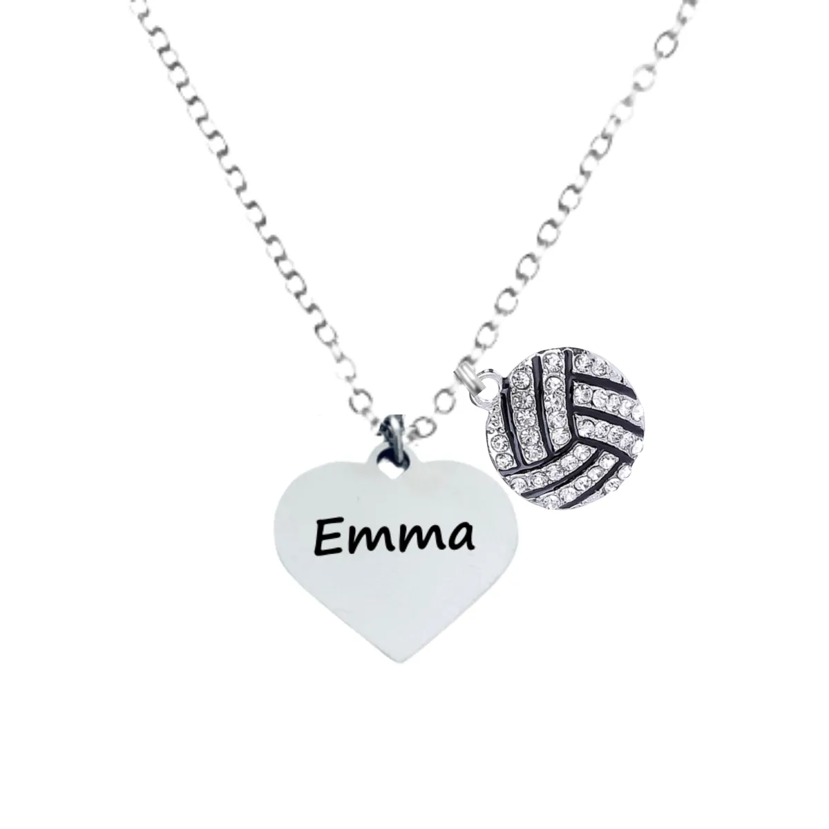 Personalized Engraved Volleyball Heart Necklace