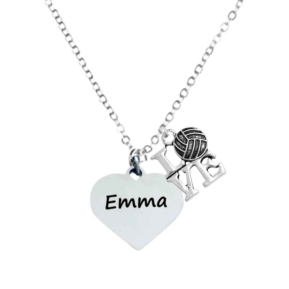 Personalized Engraved Volleyball Heart Necklace