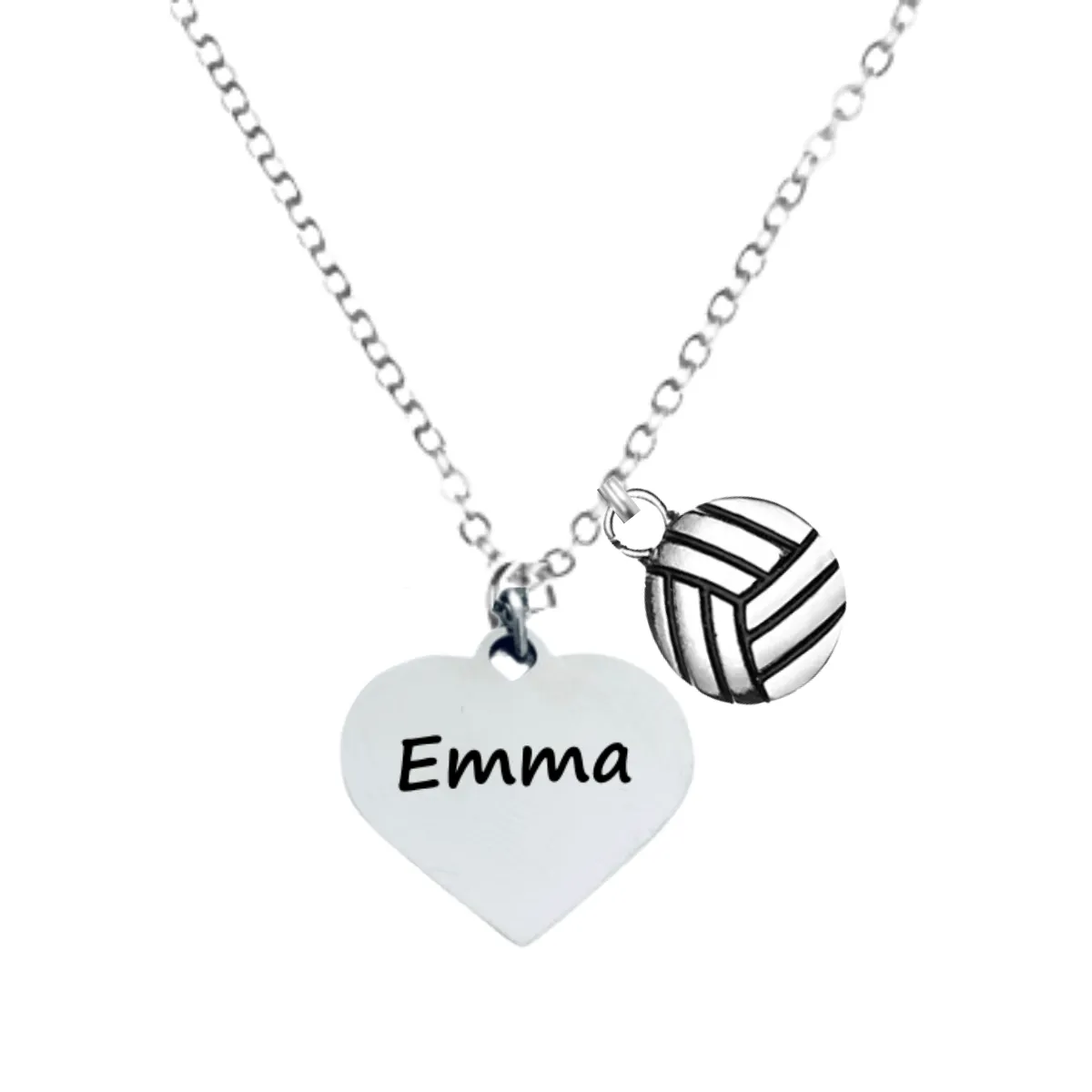 Personalized Engraved Volleyball Heart Necklace