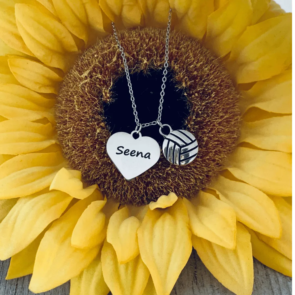 Personalized Engraved Volleyball Heart Necklace