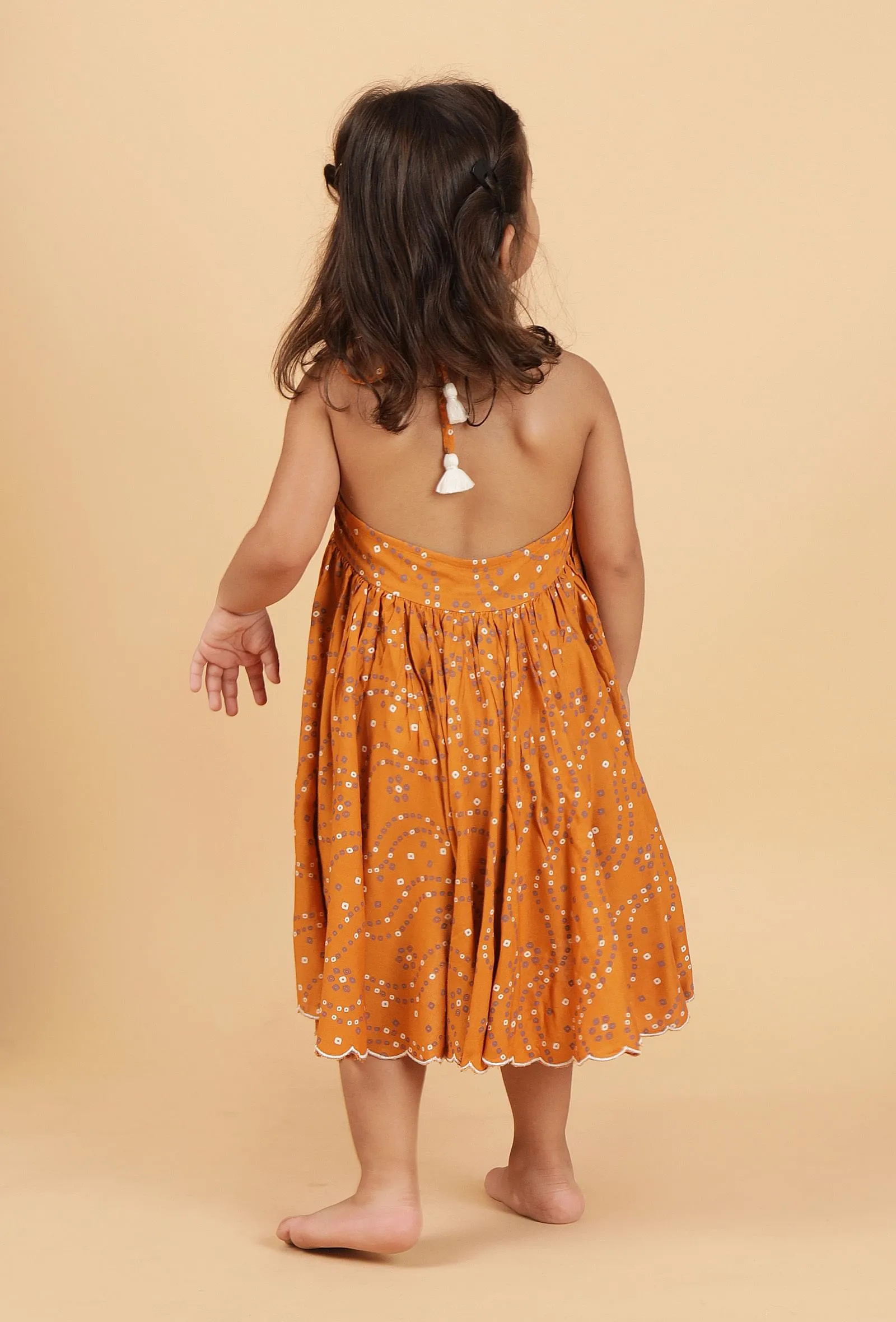 Preksha Orange Bandhani Rayon Dress