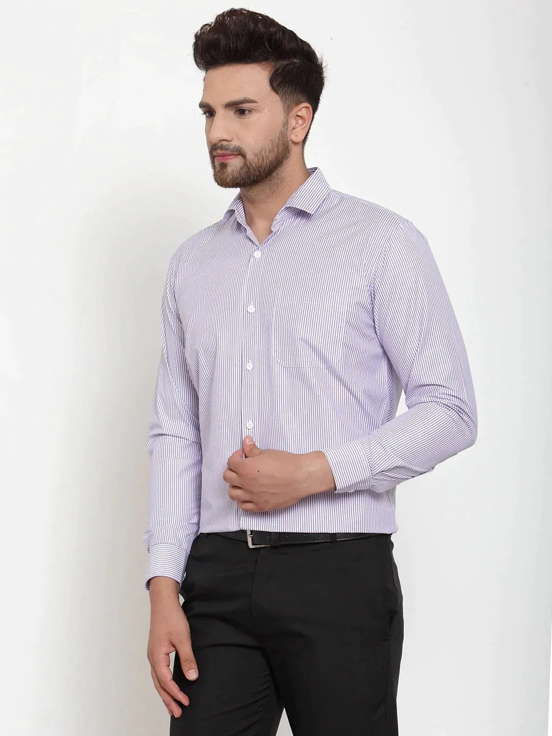 Purple Men'S Cotton Striped Formal Shirt'S