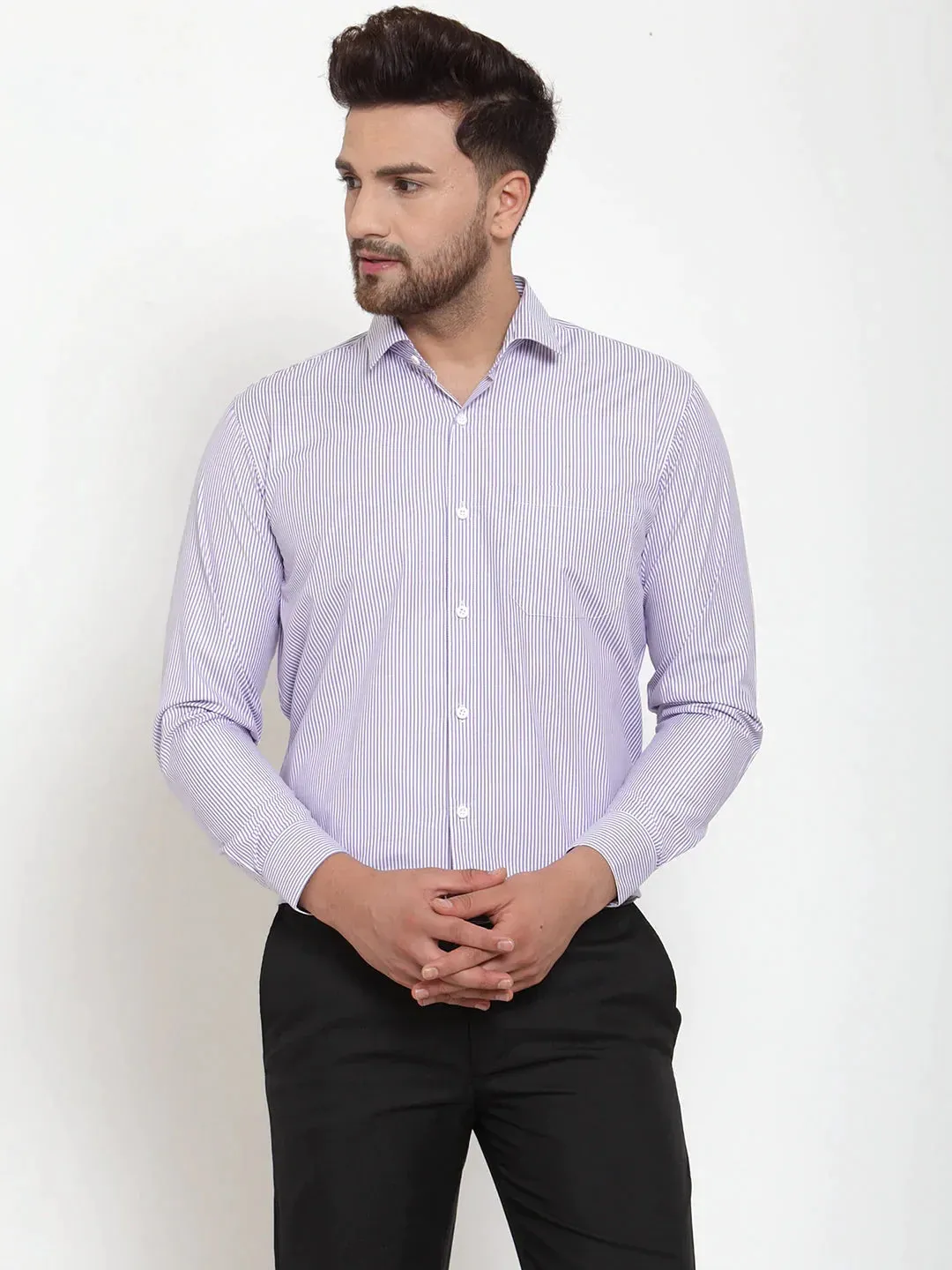 Purple Men'S Cotton Striped Formal Shirt'S