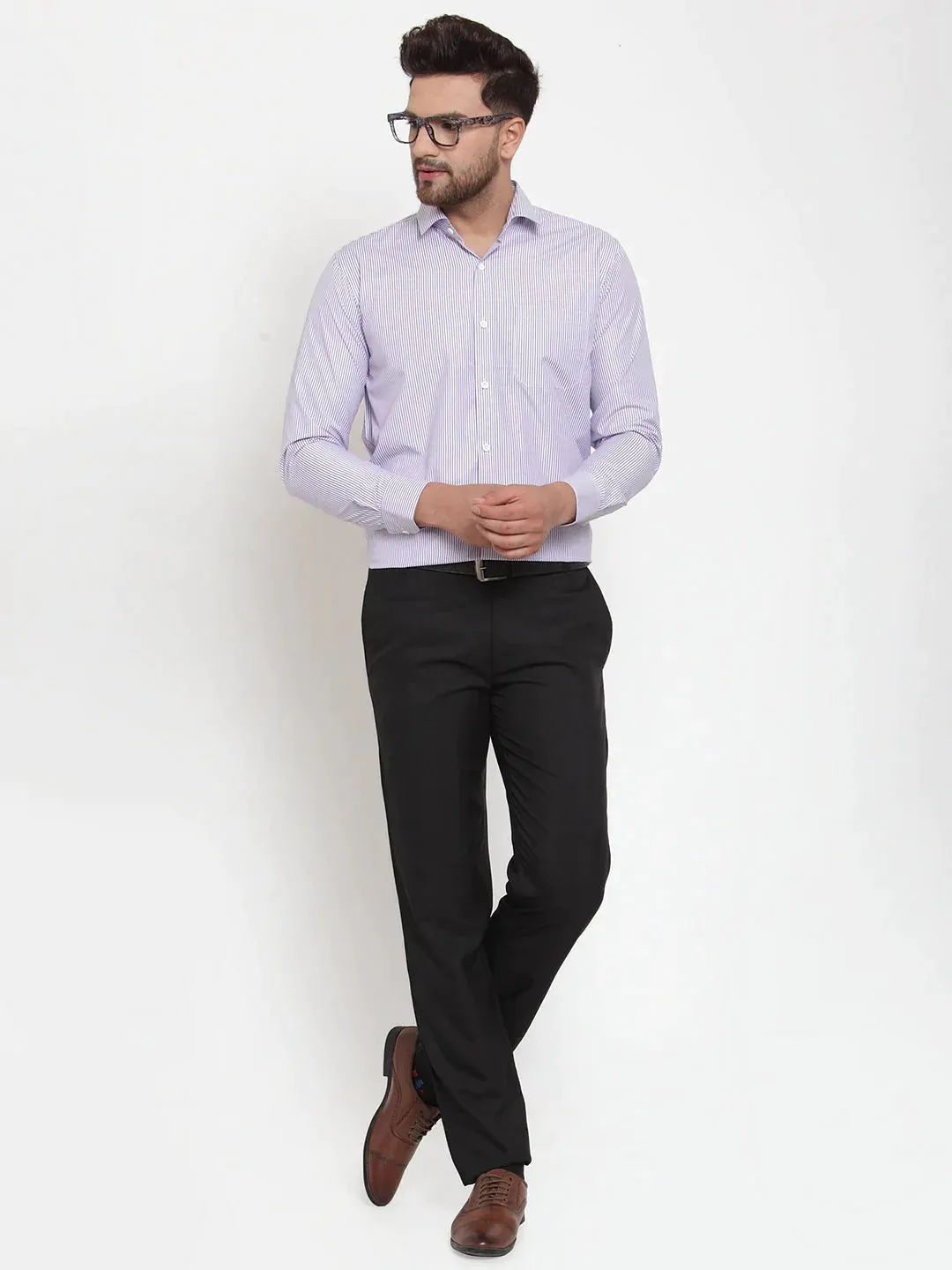 Purple Men'S Cotton Striped Formal Shirt'S