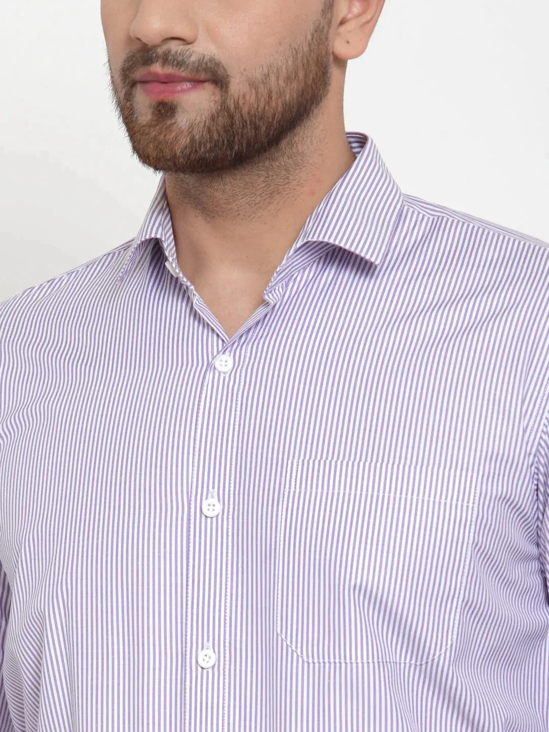 Purple Men'S Cotton Striped Formal Shirt'S