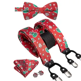 Red Green Christmas Snowman Suspender Bowtie Hanky Cufflinks Set