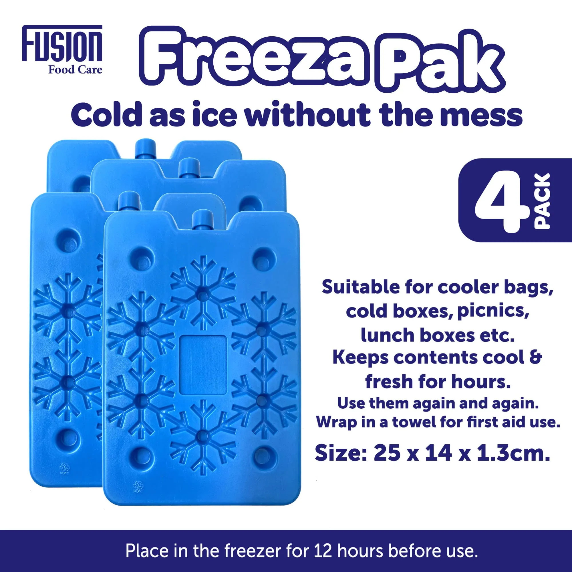 Reusable Freezer Cooler Ice Blocks - 4 Pack 25x14x1.3 cm