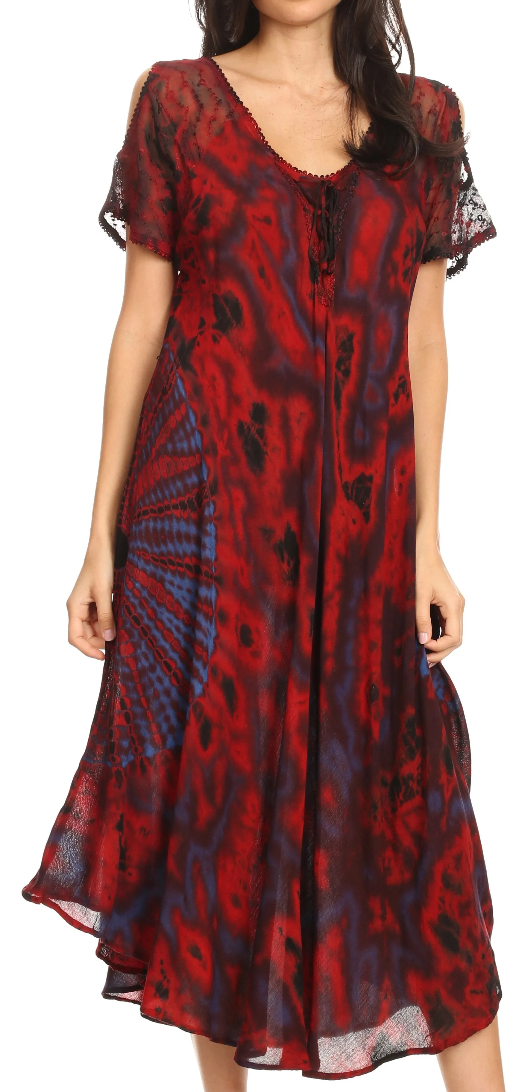 Sakkas Ada Women Cold Shoulder Caftan Relax Long Maxi Dress on Tie-dye with Corset