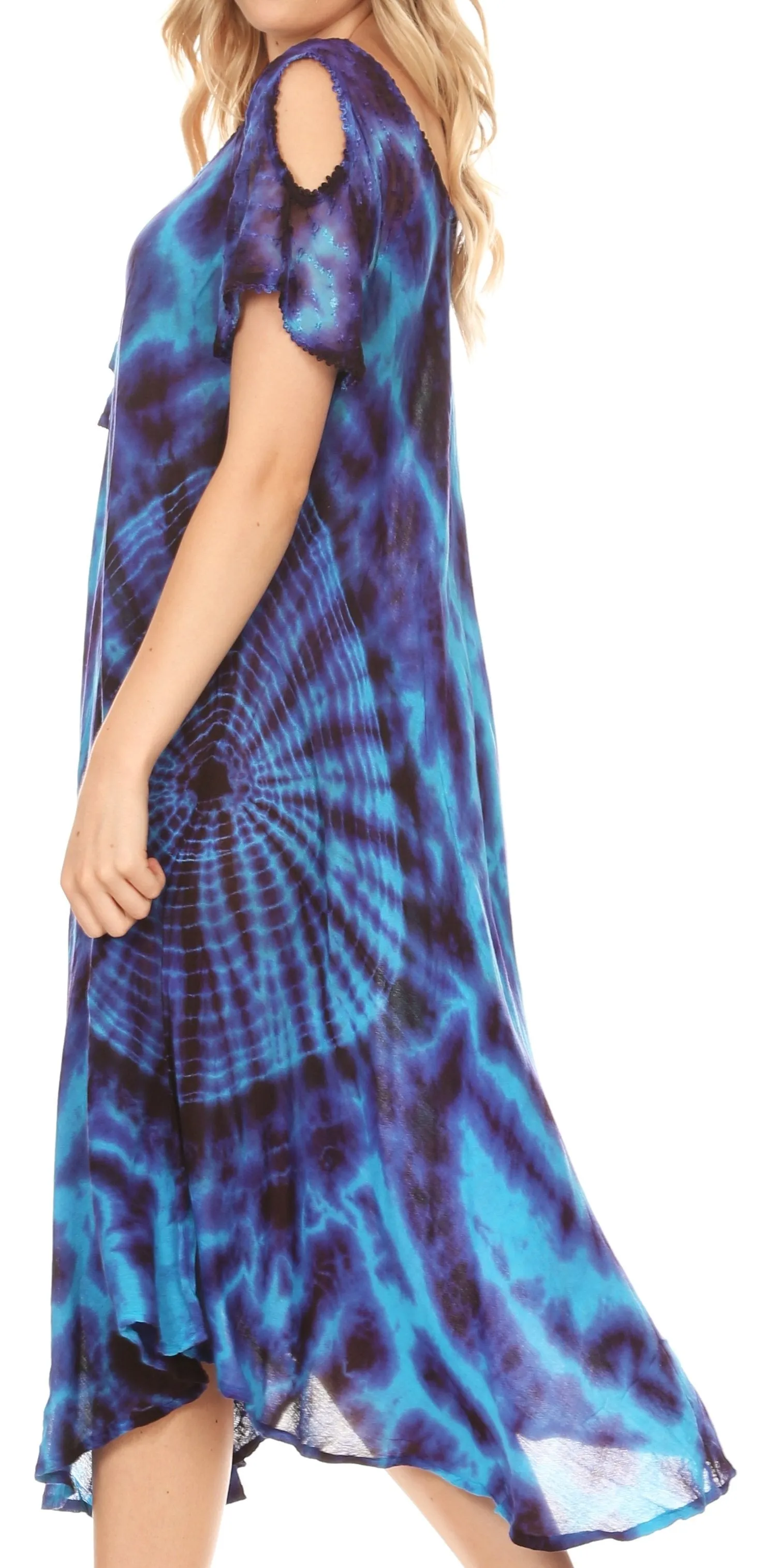 Sakkas Ada Women Cold Shoulder Caftan Relax Long Maxi Dress on Tie-dye with Corset