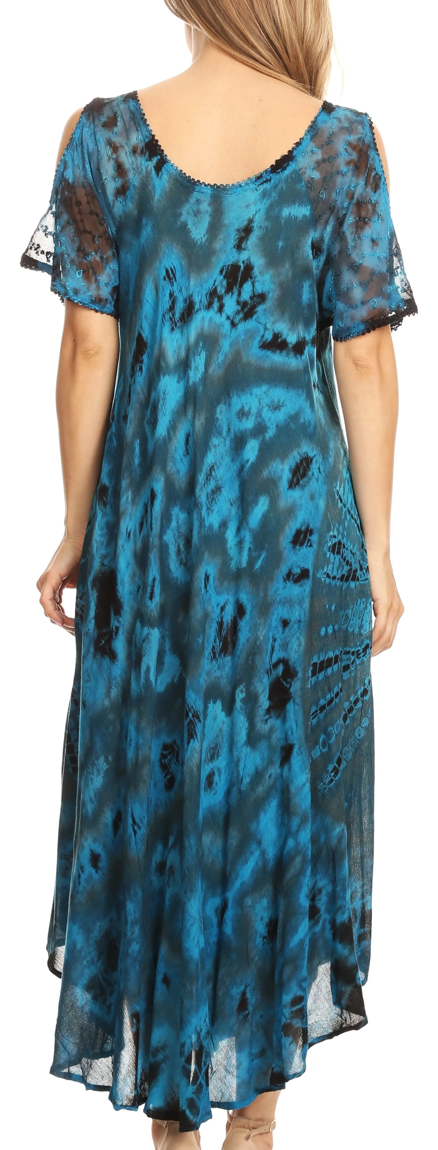 Sakkas Ada Women Cold Shoulder Caftan Relax Long Maxi Dress on Tie-dye with Corset