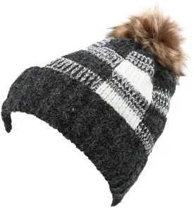 Sakkas Baya Long Tall Checker Pattern Fold Over Faux Fur Pom Pom Unisex Beanie Hat