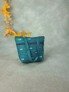 Small Handbag Dark Green Turkish Kilm Floral Prints Design