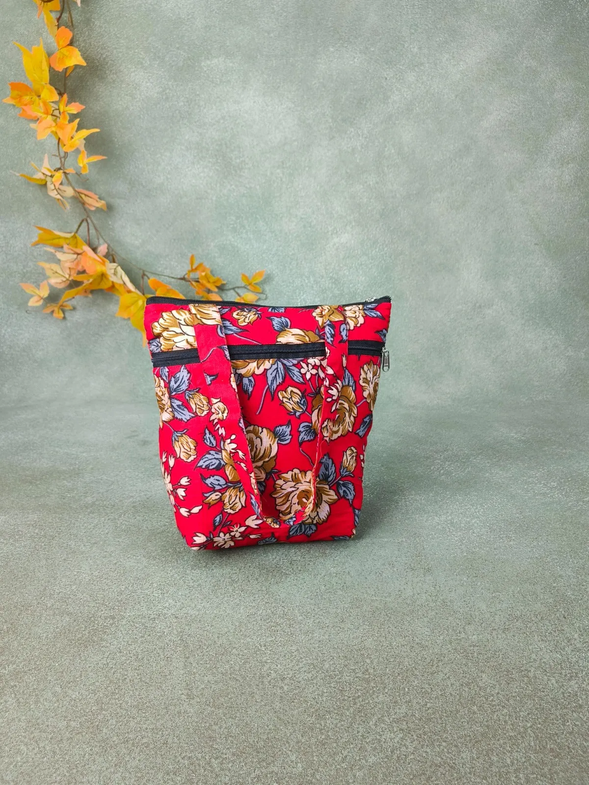 Small Handbag Red with sandal Botanical Prints