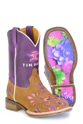 Tin Haul Kids Girls Mandala Purple Leather Cowboy Boots