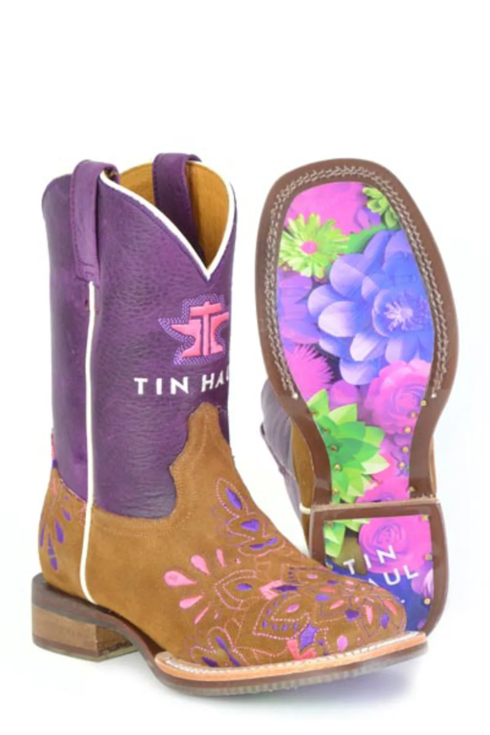 Tin Haul Kids Girls Mandala Purple Leather Cowboy Boots