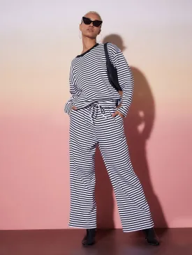 Women Black & White Stripe Top With Lounge Pants