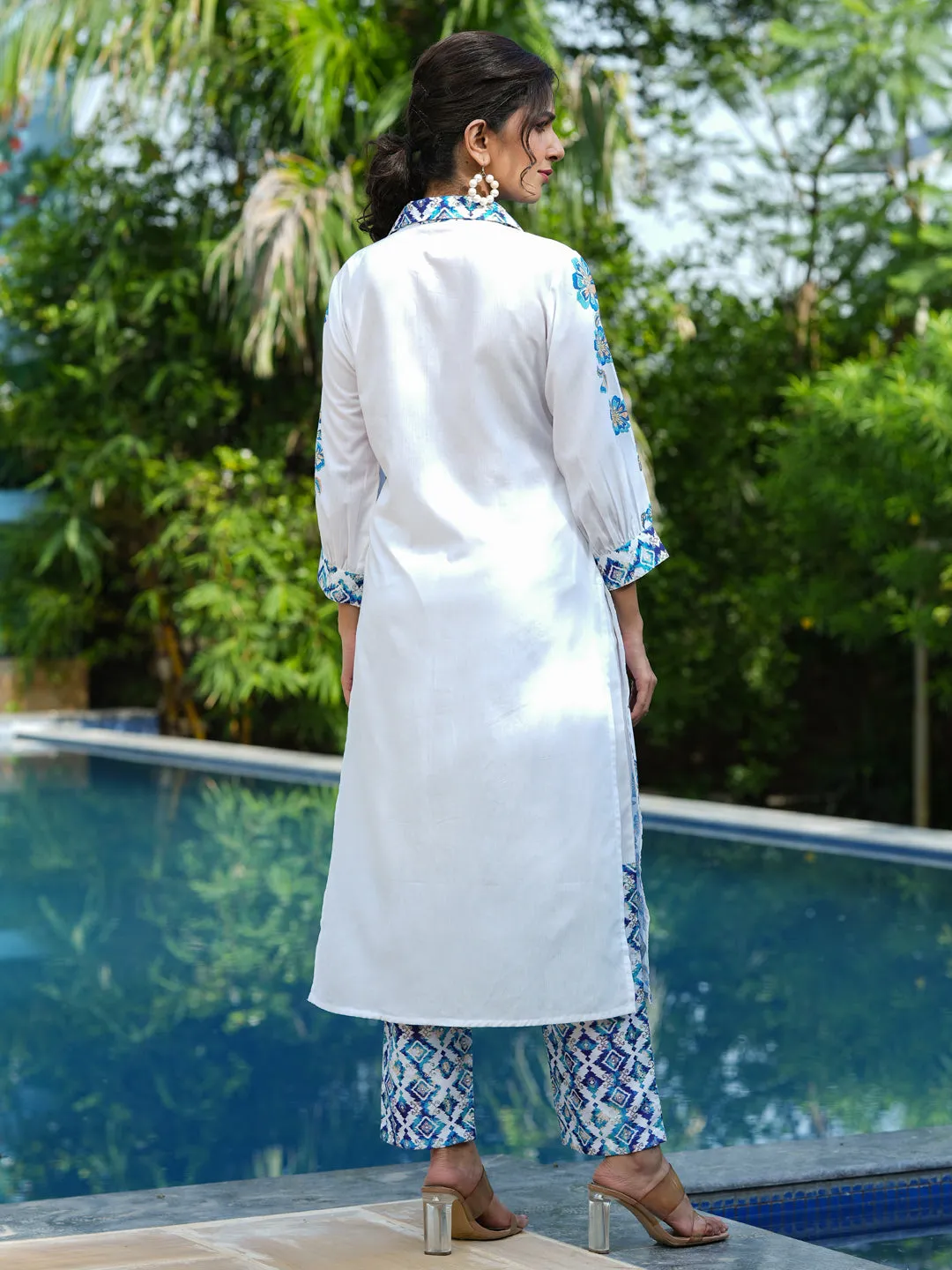 Women Blue And White Pure Cotton Co-Ord Set