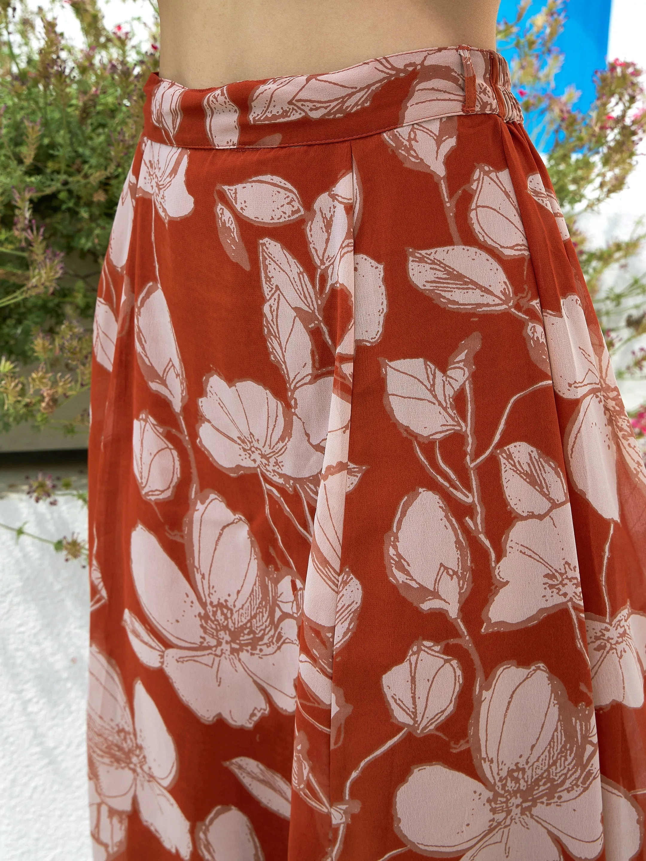 Women Brown Floral Wrap Top With Skirt