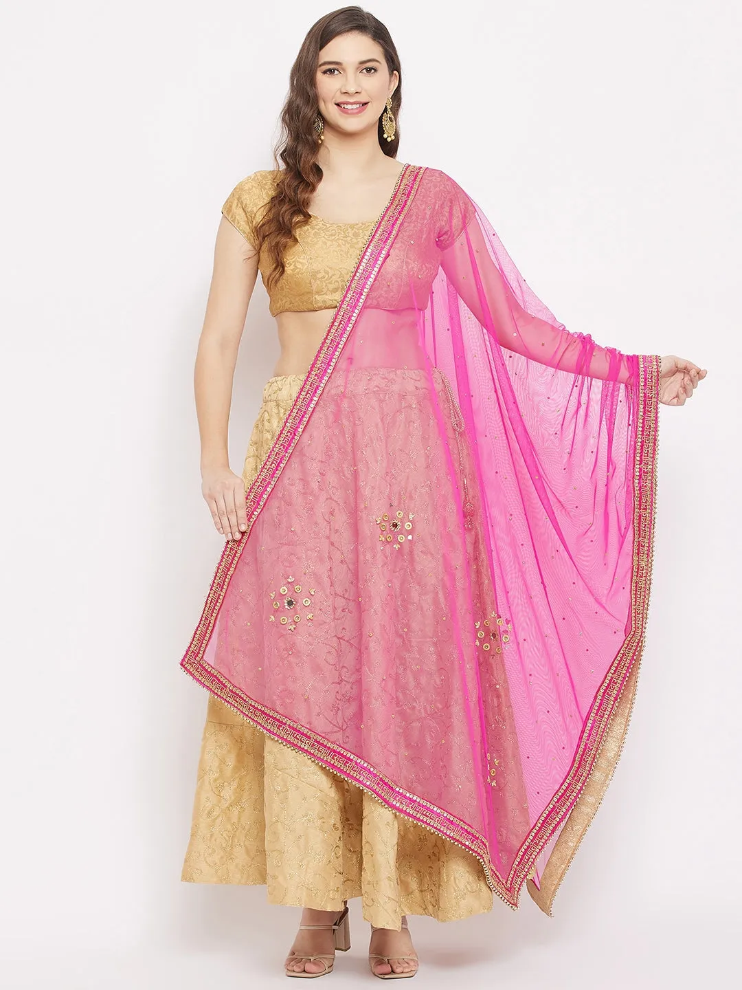 Women Magenta Embellished Dupatta With Beads And Stones