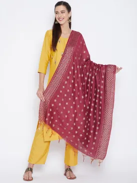 Women Maroon Self Design Cotton Dupatta