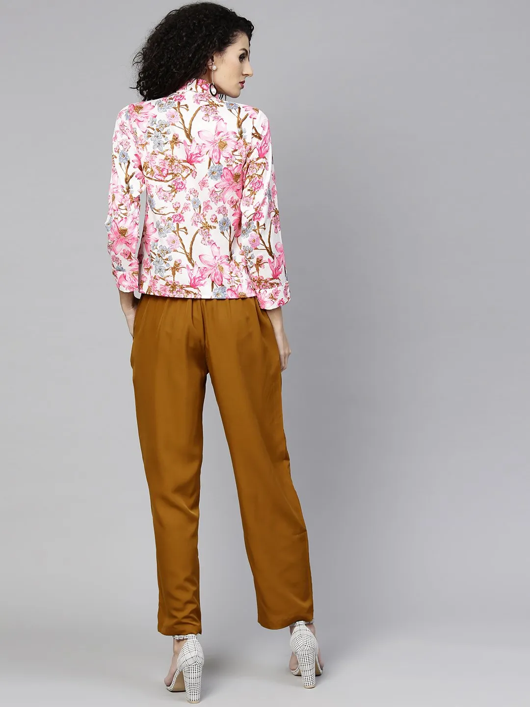 Women Pink & Mustard Yellow Printed Top With Trousers