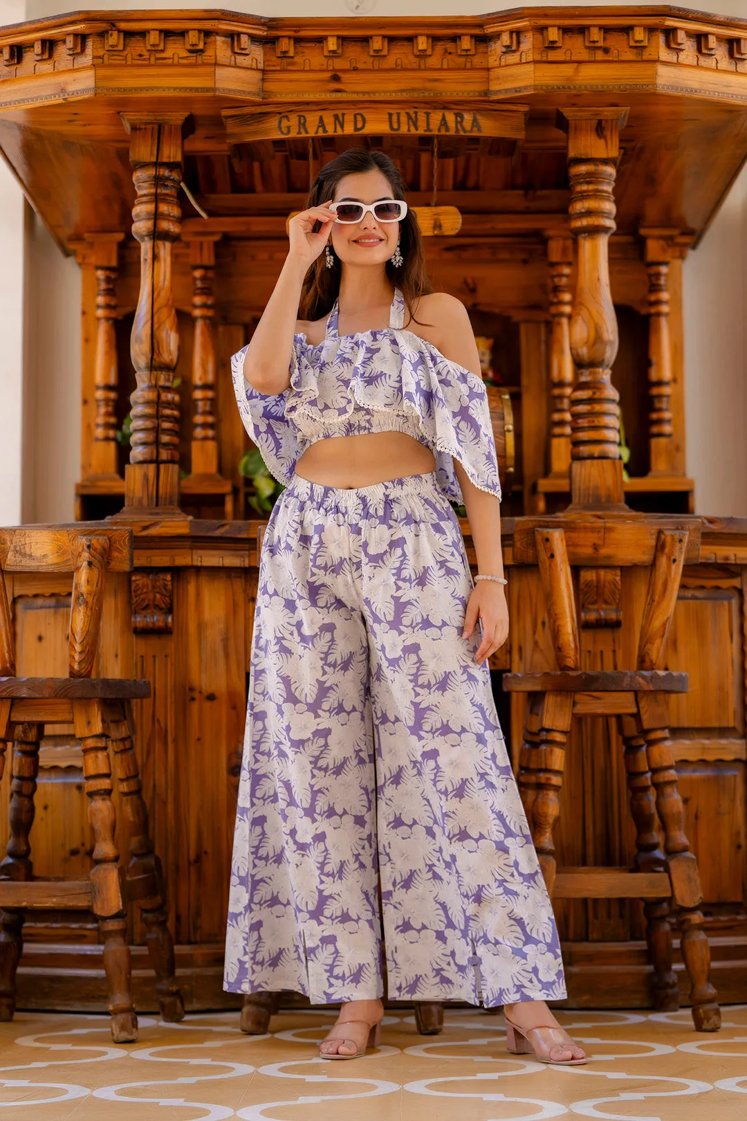 Women Purple Abstract Printed Co-Ord Set