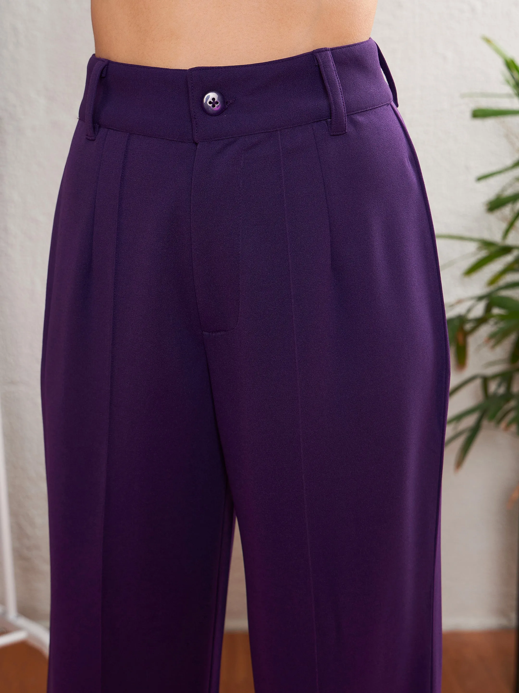 Women Purple Longline Blazer With Darted Pants