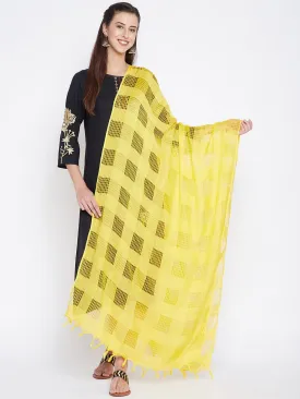 Women Yellow Check Solid Dupatta