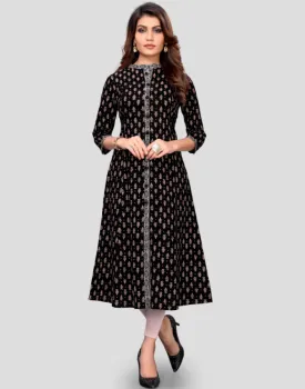 Women'S Black Color Cotton Flared Kurta  (1Pc)