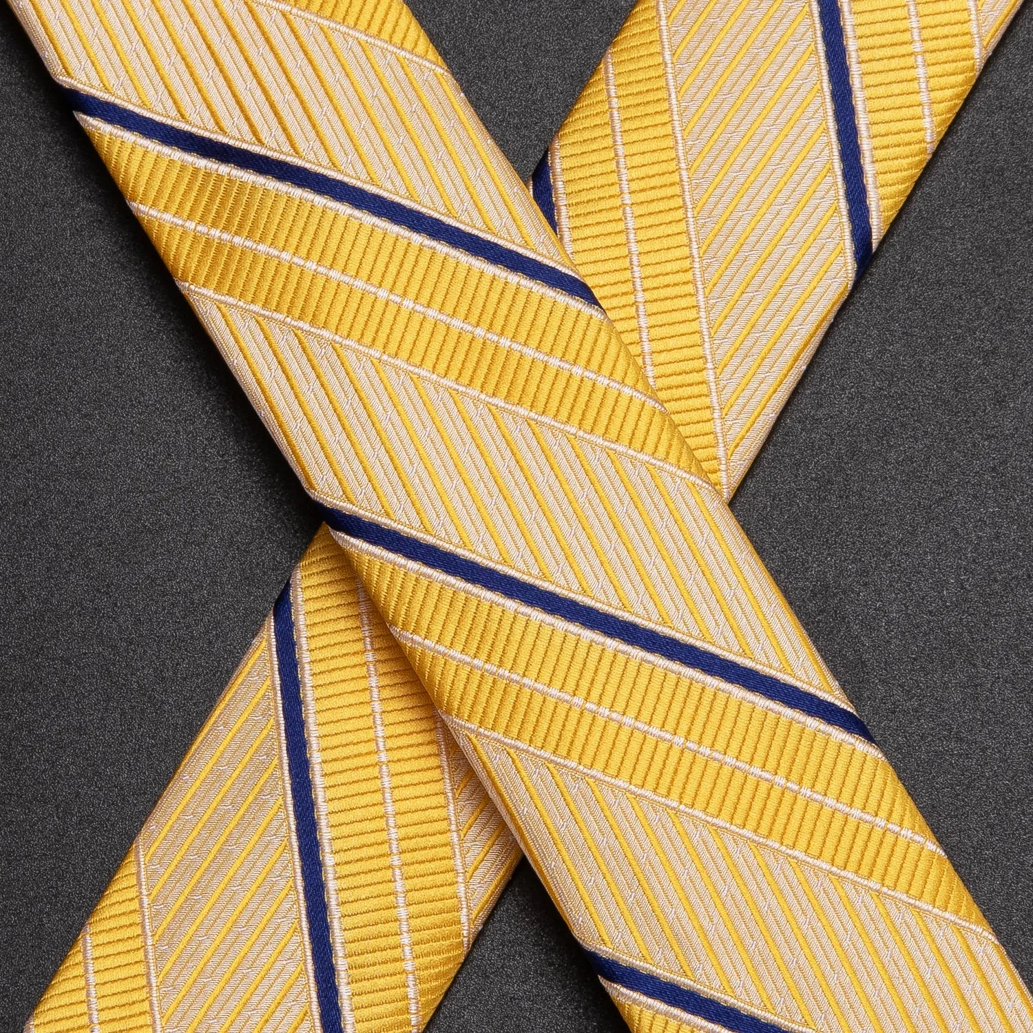 Yellow Blue Striped Suspender Bowtie Hanky Cufflinks Set